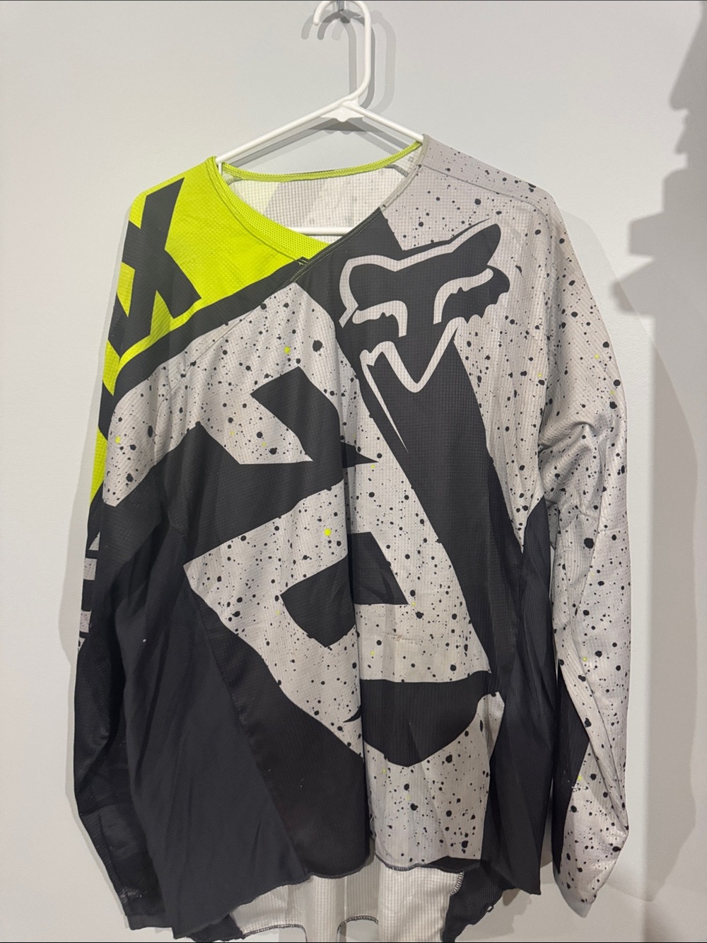 Fox Mens Long Sleeve Motocross Jersey - Black, Gray & Neon Yellow
